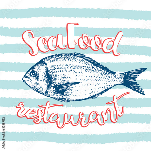 Vector illustration with fish in sketch style, suitable for decorating a fish restaurant or store