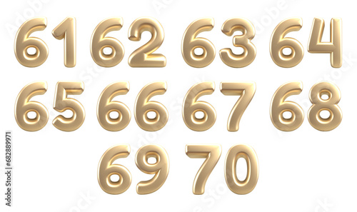 set of number gold style colection 3D render