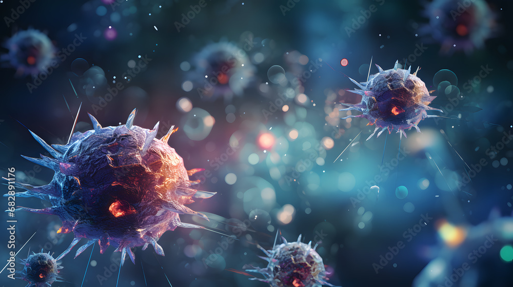 Illustration of immune system concept with abstract space and bacteria Illustration of immune system concept with abstract space and bacteria