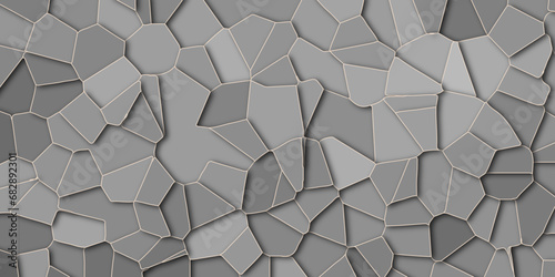 White & Gray Broken Stained Glass Background with White lines. Voronoi diagram background. Seamless pattern with 3d shapes vector Vintage Illustration background. Geometric Retro tiles pattern