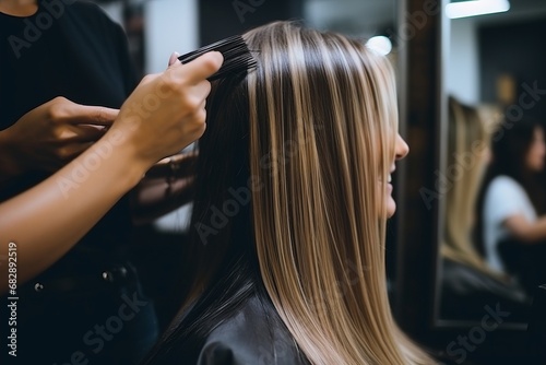 Professional Hairdresser Styling Blonde Hair in Salon