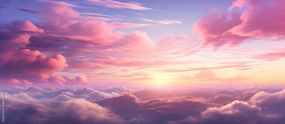 Obraz premium Sunset Cloud Sky Background, Beautiful Scenery, Anime Style Purple Light Color Scenery