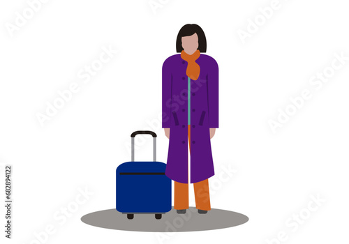 Turista mujer con una maleta con ruedas. Turista con equipaje. Turista en invierno. Viajar. Viajes