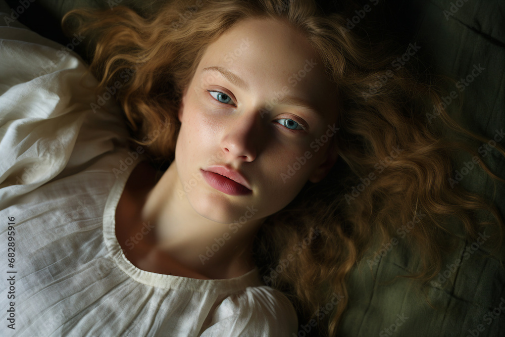 Naklejka premium Generative ai portrait of amazing lovely adorable lady at home on weekend morning