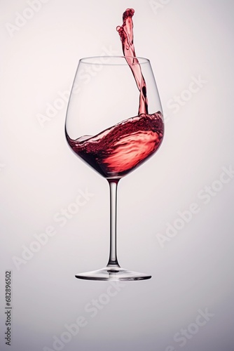 Glass of splashing red wine isolated on light pastel background