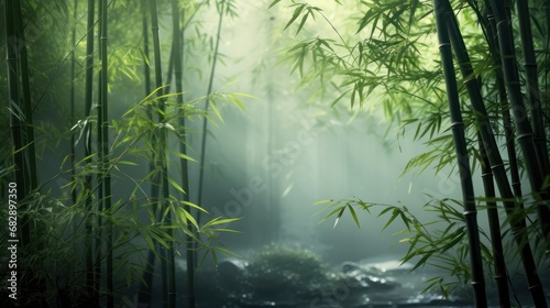Shady bamboo forest, organic nature green photo illustration.