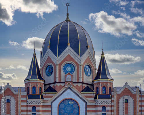 Upper part of the New Liberal Synagogue building in Kaliningrad, Russia. photo