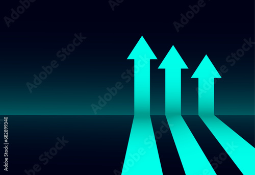 vector with three neon arrows going up. neon arrows going up in graphics