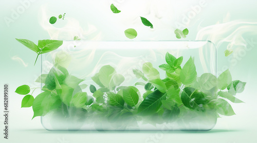 Green Floating Leaves: Serene Nature Background for Wellness