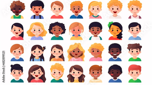 Set of cute children avatars. Different nationalities and nationalities.