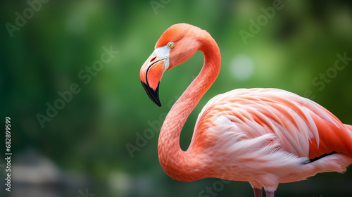 American flamingo (Phoenicopterus ruber) or Caribbean flamingo. Big bird is relaxing. generative ai