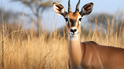 An Impala looks out. Close up of an male Impala gazelle. generative ai