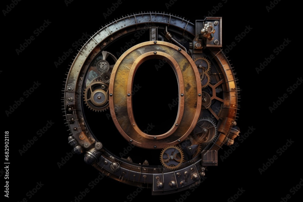 Fototapeta premium letter o, steampunk style, on black background