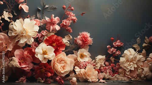 Flowers wallpaper, floral art design background with flowers bunch in vintage style © KJ Photo studio