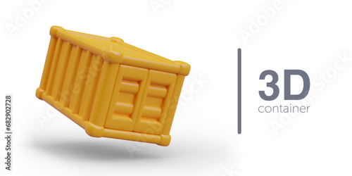 3D yellow container for cargo transportation. Secure packaging for international shipping. Metal box for transportation in inclined position. Illustration for logistics business