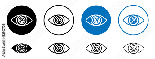 Hypnotic line icon set. Hypnosis or hypnotize line symbol in black and blue color.