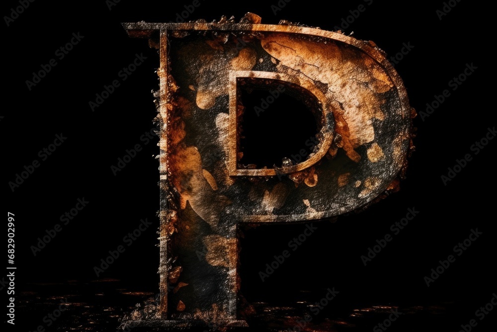 letter p, grunge style, on black background