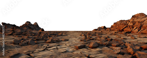 Rocky ground, mountain plateau on foreground, isolated PNG cutout. Element for matte painting or photobashing, copy space.