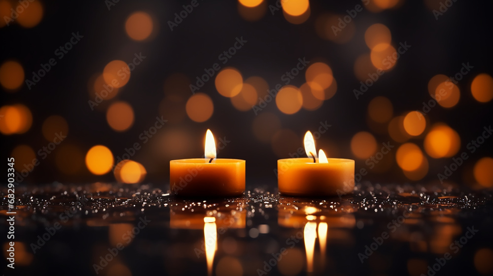 Burning candles on floor in darkness Burning candles on floor in darkness