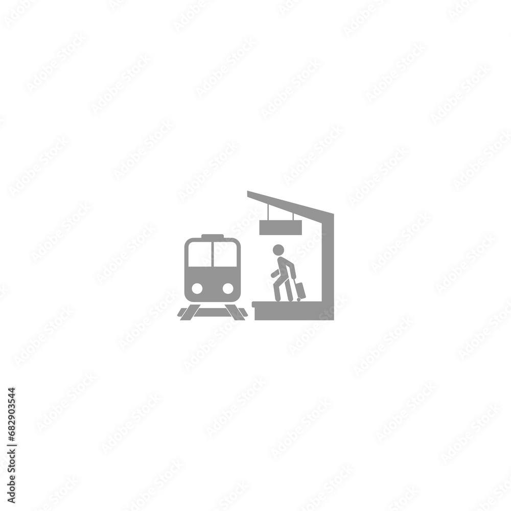 Rail or train station icon. Train station. logo. Railway track isolated on white background Rail or train station icon. Train station. logo. Railway track isolated on white background