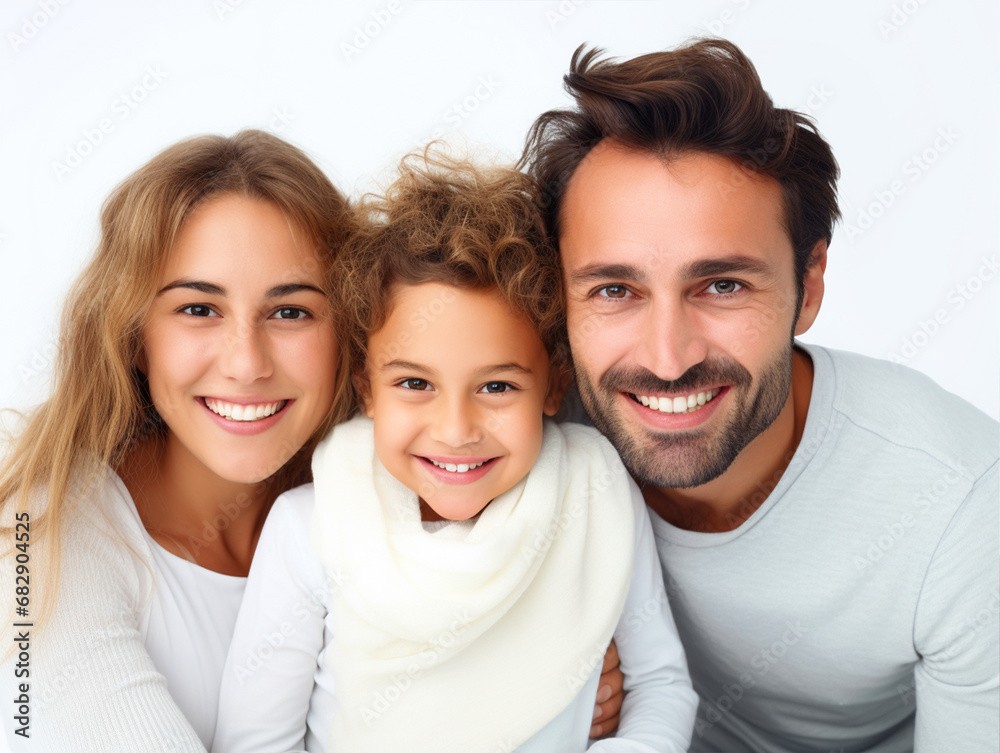 Happy father mother and child on isolated white background - ai generative Happy father mother and child on isolated white background - ai generative