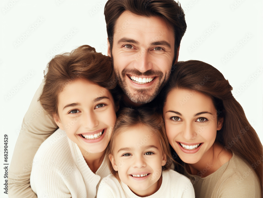 Happy family on isolated white background - ai generative Happy family on isolated white background - ai generative
