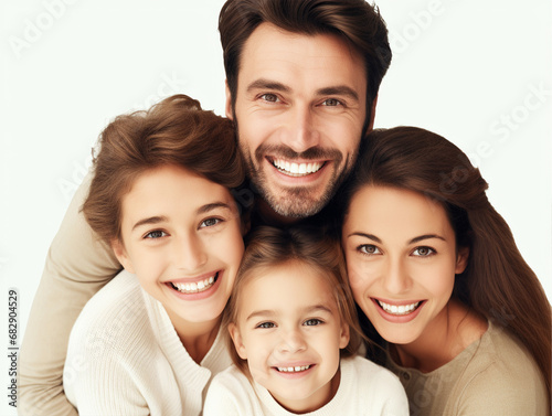 Happy family on isolated white background - ai generative