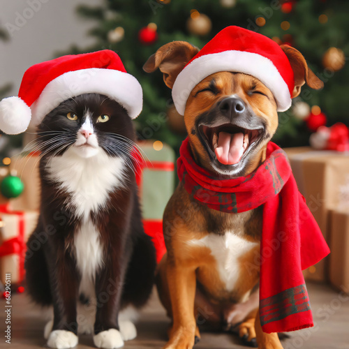Laughing Christmas cat and dog © Aliasghar