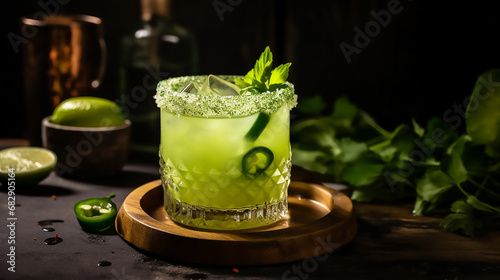 Cucumber margarita with lime and spicy rim, Drink, Cocktail