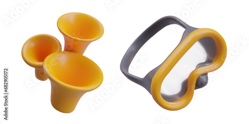 Composition with realistic glasses and seaweed on white background. Research of marine inhabitants and plants. Undersea excursion. Vector illustration in 3d style