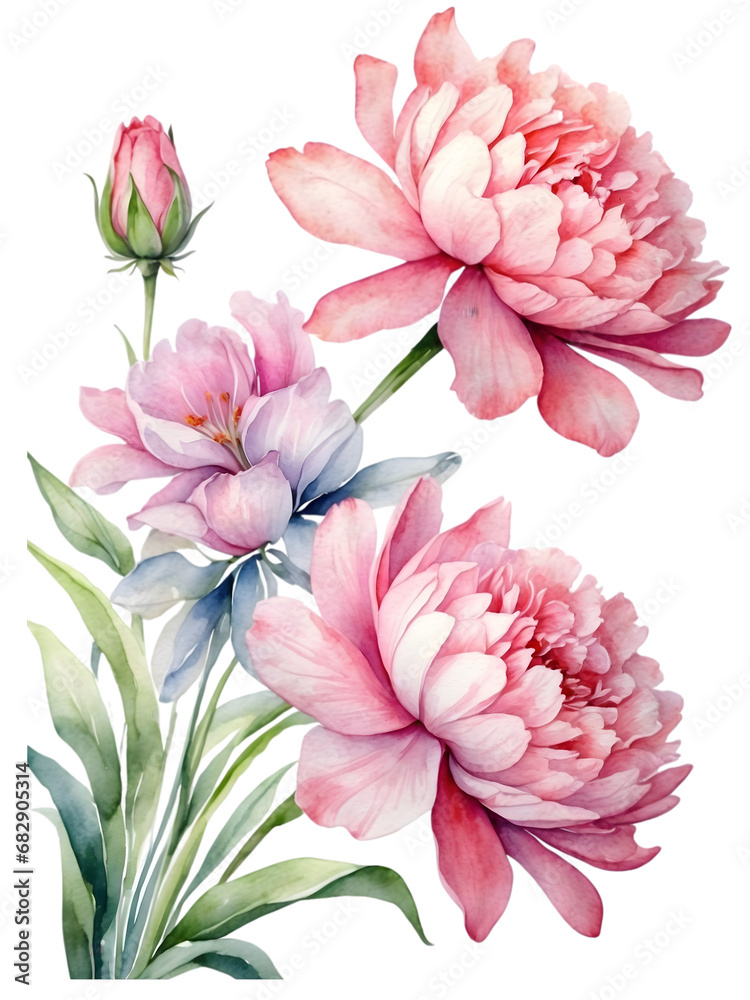 Obraz premium Watercolor pink flower bouquet. Creative graphics design. 
