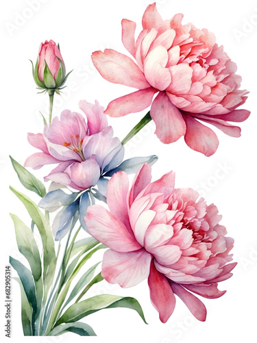 Watercolor pink flower bouquet. Creative graphics design. 