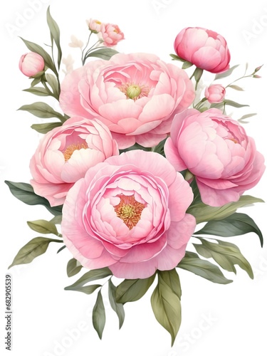 Watercolor pink peony flowers bouquet. Creative graphics design. 