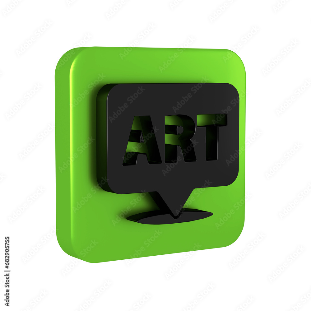 Black Speech bubble with text art icon isolated on transparent background. Message icon. Communication or comment chat symbol. Green square button. Black Speech bubble with text art icon isolated on transparent background. Message icon. Communication or comment chat symbol. Green square button.
