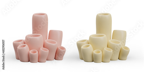 Collection of beige and pink corals. Beautiful realistic models for aquariums. Explore underwater world. Ocean flora concept. Vector illustration in 3d style