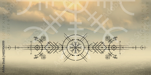 Mystische Wikinger Symbolik - nordische Mythologie - Wikingerkompass mit Runen