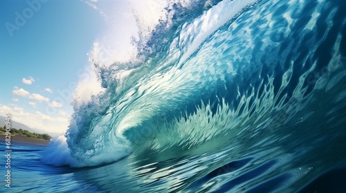 Smooth ocean wave in motion blur beneath the surface of the sea
