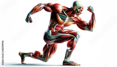 Dummies sportsman bodybuilder posing. Copyspace. Illustration of figure anatomical athlete posing muscles in white background. generative Ai.