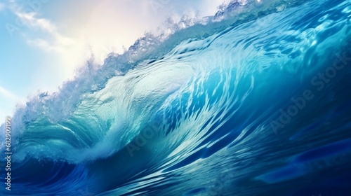 Smooth ocean wave in motion blur beneath the surface of the sea