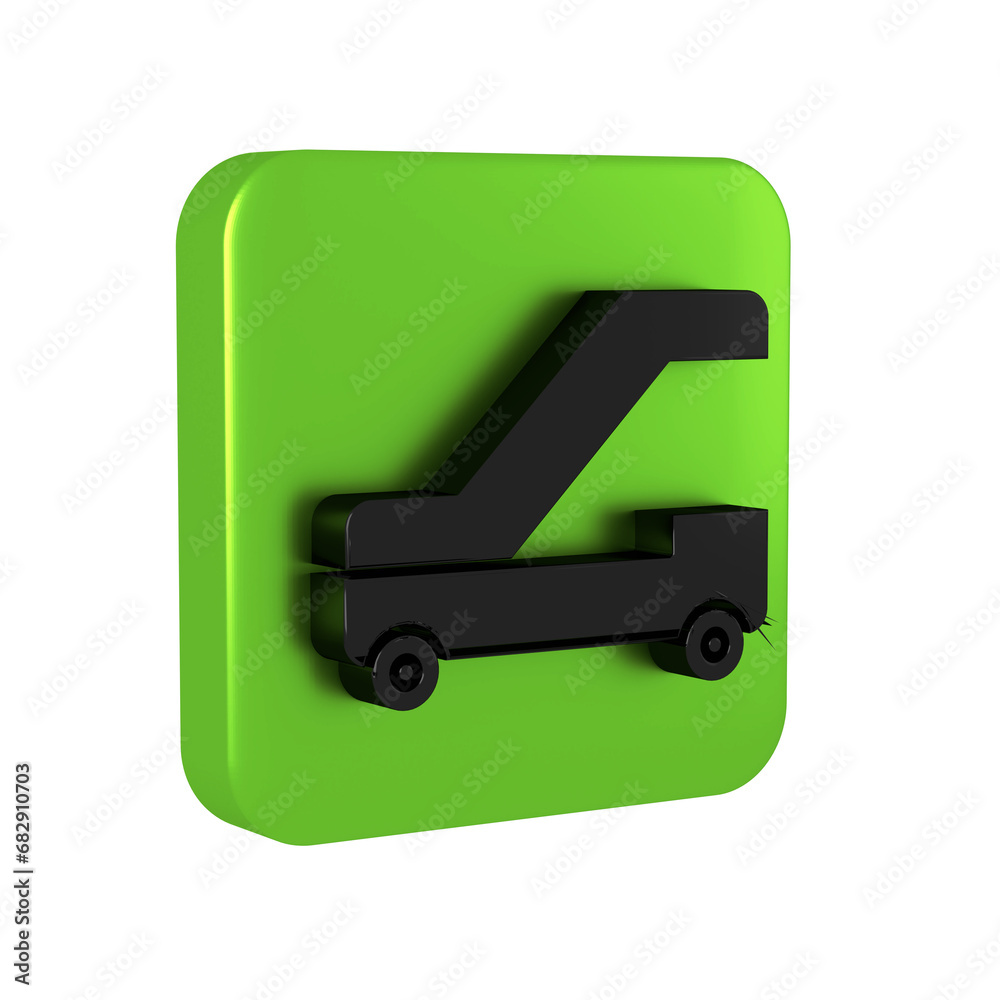 Black Passenger ladder for plane boarding icon isolated on transparent background. Airport stair travel. Green square button. Black Passenger ladder for plane boarding icon isolated on transparent background. Airport stair travel. Green square button.