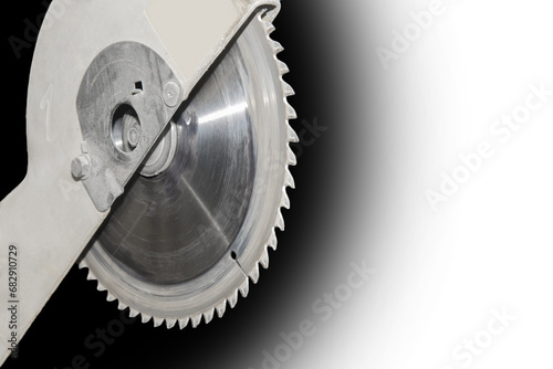Circular Saw Sharp Spikes Diamond Blade Machine Close-up Industrial Equipment Sawing Tool On Isolated Black White Gradient Background