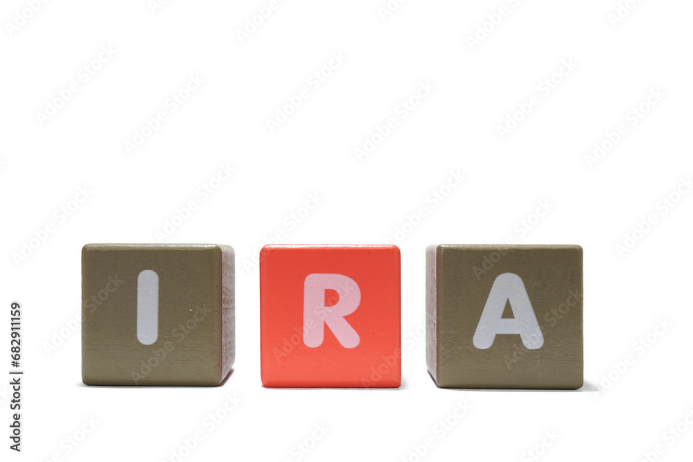 text IRA Individual Retirement Account on colorful wooden isolated on a white background text IRA Individual Retirement Account on colorful wooden isolated on a white background