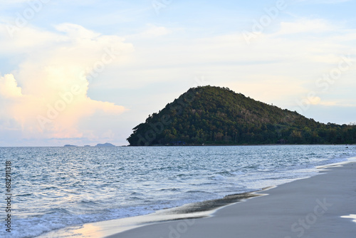 Picturesque summer view of sea coast landscape - view of the beach in Chumphon Province in Thailand