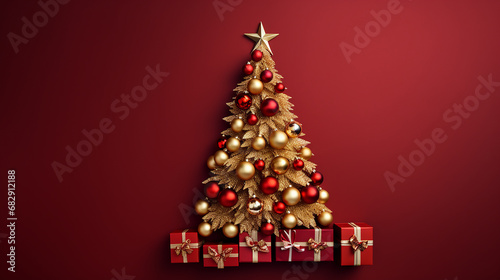 Christmas tree, gifts and holiday decorations, post card, template, background, email greetings card, Merry Christmas
