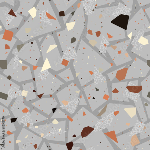 Seamless ceramic tile floor pattern. Terrazzo style tile background. Vector pattern.