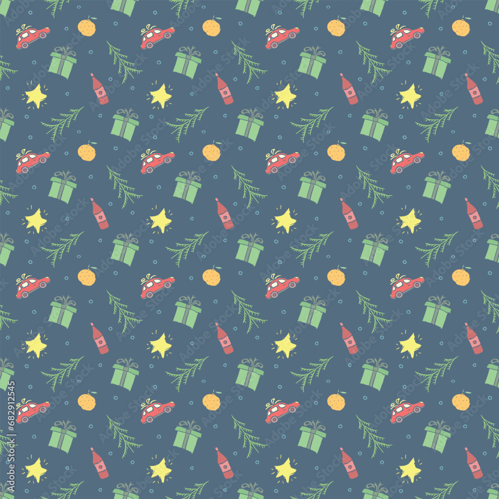 Seamless christmas pattern. New year background. Doodle illustration with christmas icons Seamless christmas pattern. New year background. Doodle illustration with christmas icons