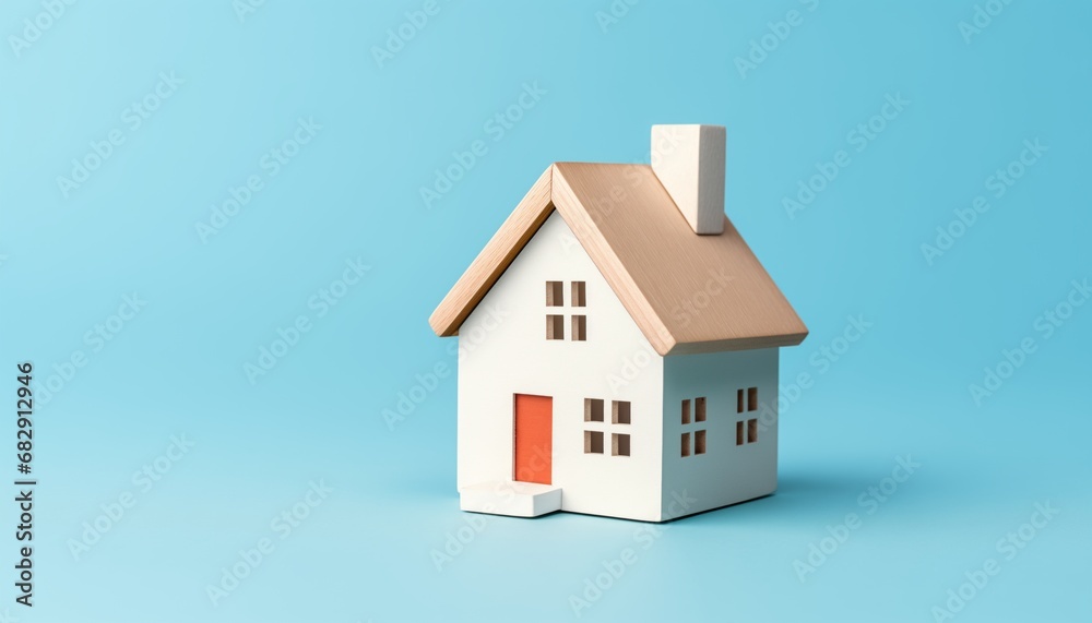 Toy wooden house on blue background. for real estate nad housing concepts. Toy wooden house on blue background. for real estate nad housing concepts.