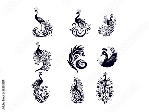 Premium peacock logo design set vector, vector and illustration,