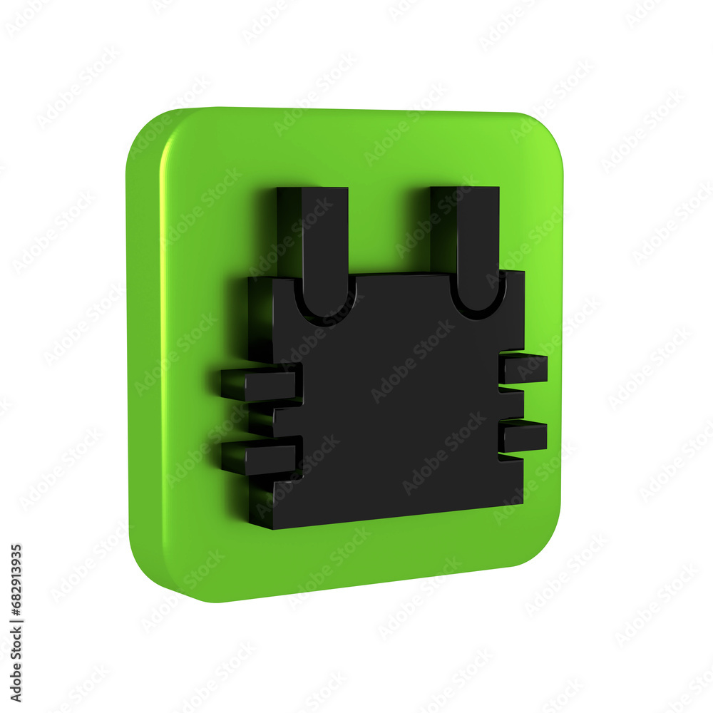 Black Bulletproof vest for protection from bullets icon isolated on transparent background. Body armor sign. Military clothing. Green square button. Black Bulletproof vest for protection from bullets icon isolated on transparent background. Body armor sign. Military clothing. Green square button.