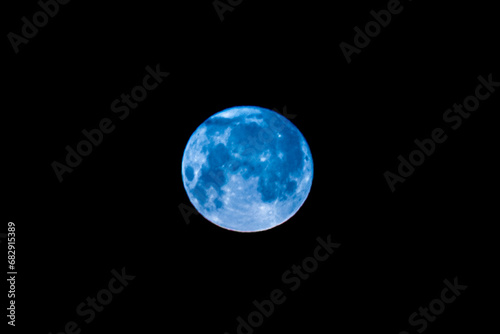 Blue moon nature light object in the night sky, close-up